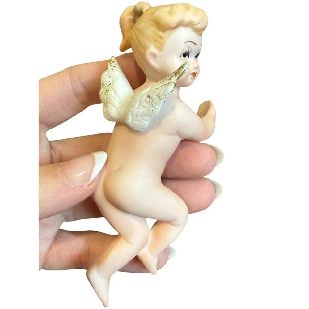 Vintage Lefton Cherub Candle Huggers Pair Japan Bisque Celestial Angel Putti 4in